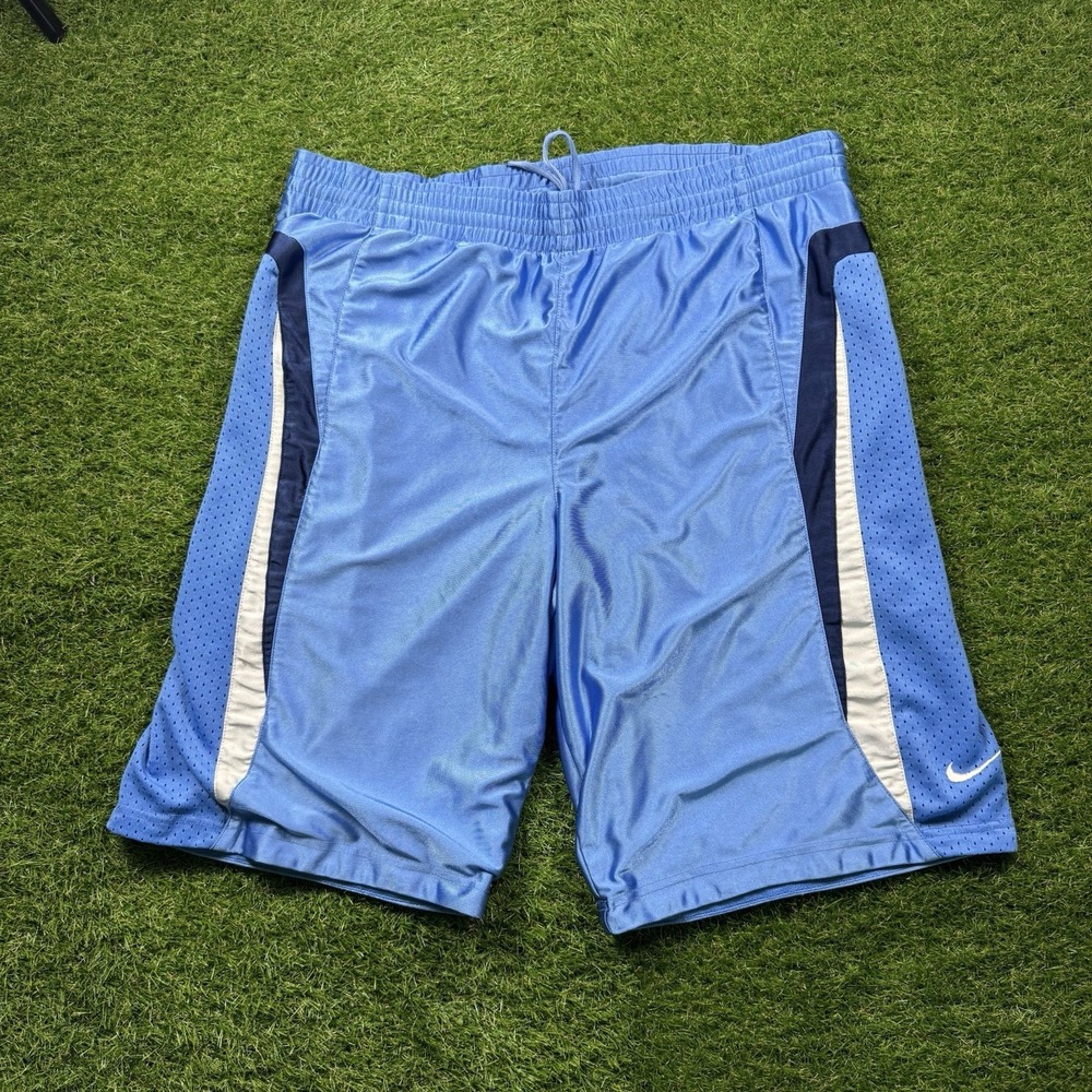 Vintage Nike Shorts Mens Large Blue Basketball Dazzle Shiny Silky Swoosh Y2K